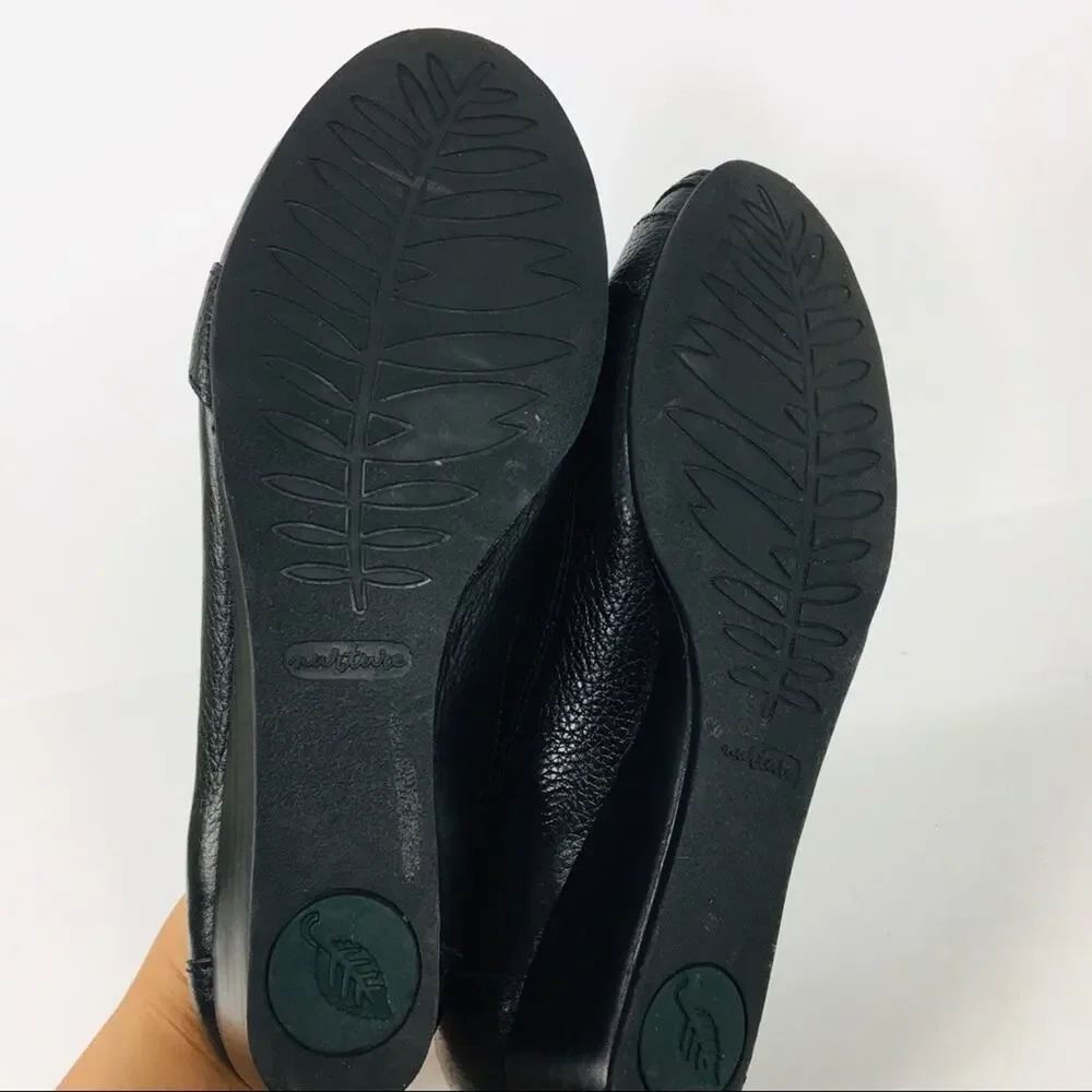 Nurture open toe wedge heel black leather size 6.5